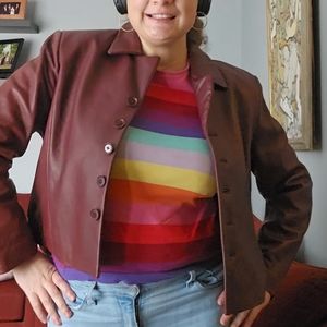 Never-Worn Field Manor Cropped Auburn 100% Leather Jacket